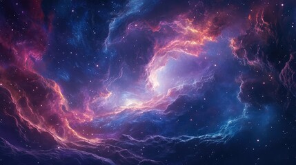 Wall Mural - a striking cosmic landscape featuring a dwarf galaxy, with swirling star formations and a rich color