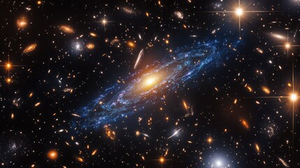 Wall Mural - a stunning view of a dwarf galaxy nestled among other celestial bodies, highlighting its unique stru