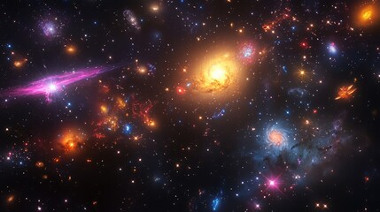 Wall Mural - a unique representation of a dwarf galaxy, where bright stars and colorful nebulae create a stunning