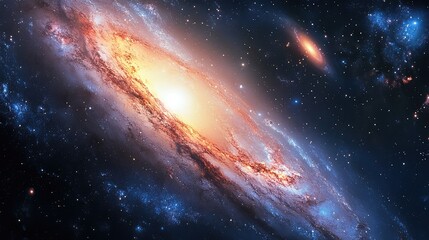 Wall Mural - a beautiful cosmic image featuring a galaxy with a comet, where bright star trails and glowing gases