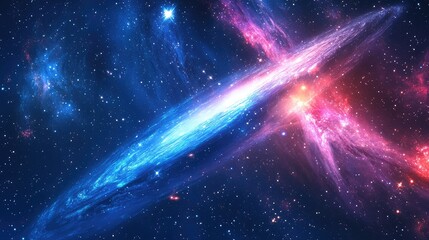 Wall Mural - a beautiful cosmic image featuring a galaxy with a comet, where bright star trails and glowing gases