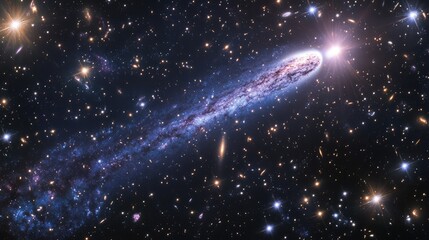 Wall Mural - a breathtaking view of a galaxy illuminated by a bright comet streaking across the cosmic landscape,