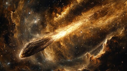 Wall Mural - a dynamic image showcasing a comet soaring through a distant galaxy, with its tail blending into the