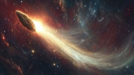 Wall Mural - a dynamic image showcasing a comet soaring through a distant galaxy, with its tail blending into the