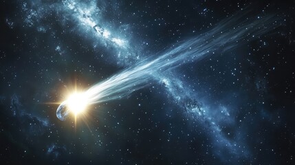 Wall Mural - a mesmerizing cosmic landscape where a comet orbits a galaxy, illuminating the dark space with its b