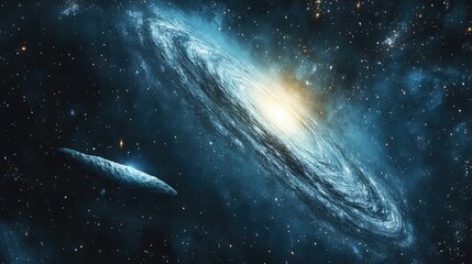Wall Mural - a mesmerizing view of a galaxy accompanied by a comet, highlighting the interplay of light and darkn