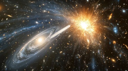 Wall Mural - a stunning cosmic scene featuring a galaxy and a comet passing through its spiral arms, surrounded b
