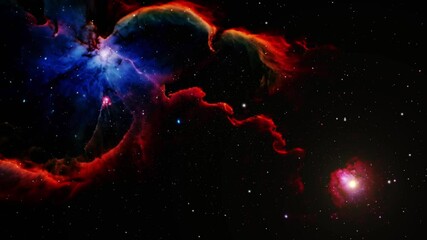 Wall Mural - The camera flies through a star field with a nebula in the background.