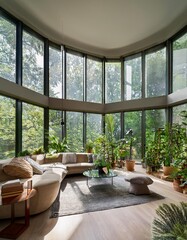 Wall Mural - Interior of a modern living room with a view of the garden