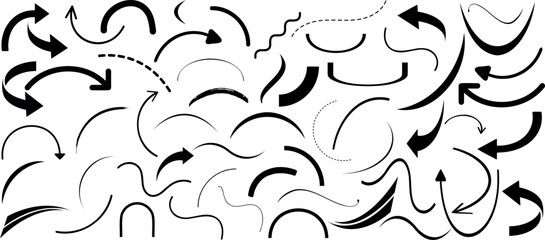 Wall Mural - curved lines and arrow vector set, hand drawn curve line shapes in diverse styles for creative desig