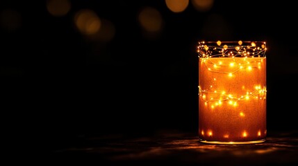 Aufkleber - Enchanting glow a candle illuminated with twinkling lights creating a magical atmosphere in the dark