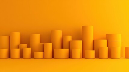 Poster - Vibrant yellow cylinders in varying heights creating a dynamic abstract composition