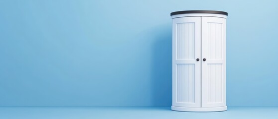 Poster - Stylish white wardrobe against a calm blue wall a modern interior design element for your space