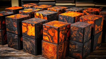 Aufkleber - Vibrant abstract wooden cubes with rich textures and patterns for creative inspiration