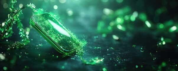 Aufkleber - Captivating green sparkle a glimpse into a mysterious object surrounded by enchanting light and glittering effects