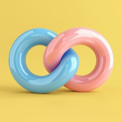 Poster - Two interlocking rings in blue and pink. AI.