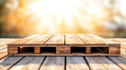 Aufkleber - Beautiful wooden pallet on a rustic table with a glowing sunset background