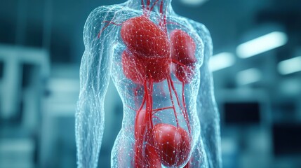 Poster - Detailed 3d visualization of human anatomy highlighting organs and circulatory system for educational insights
