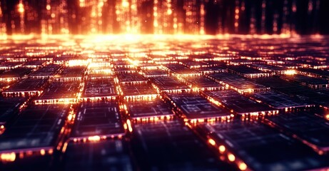 Leinwandbilder - A stunning visualization of futuristic technology with glowing microchips and circuitry patterns