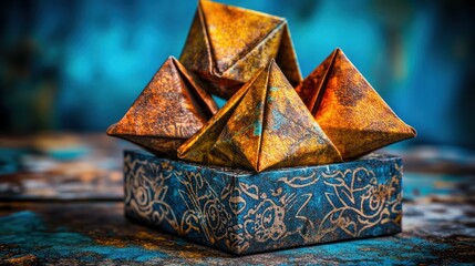 Aufkleber - Intricate paper pyramid art a stunning display of geometric craftsmanship in vivid colors and textures