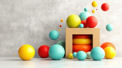 Poster - A playful arrangement of colorful geometric shapes in a minimalist setting for creative inspiration