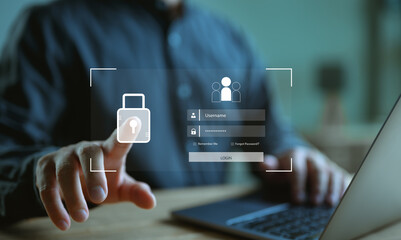 Wall Mural - cybersecurity and privacy concepts to protect data. lock icon and internet network security technolo