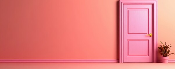 Fototapete - A bright pink doorway aesthetic interior design inspiration for modern spaces