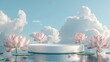© ulf mine - Podium display product in water and lotus flowers with sky background
