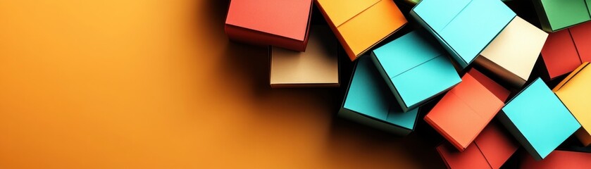Poster - Vibrant stacked boxes on a warm background a creative display of colorful packaging and design elements