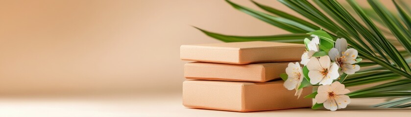 Poster - Elegant presentation of natural elements with decorative boxes and blossoms for serenity in lifestyle spaces