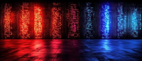 Fototapete - Illuminated digital walls a fusion of color and technology in a modern space