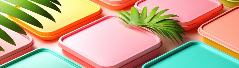Poster - Vibrant colorful containers surrounded by lush greenery a playful composition of nature and design elements