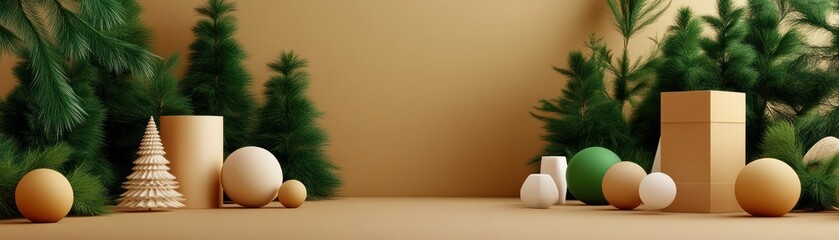 Aufkleber - A minimalist arrangement of geometric shapes and natural elements in warm tones for modern decor