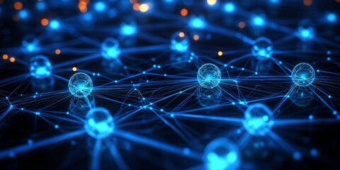 Wall Mural - glowing orbs interconnected by lines, symbolizing vibrant communication networks, showcasing the ess