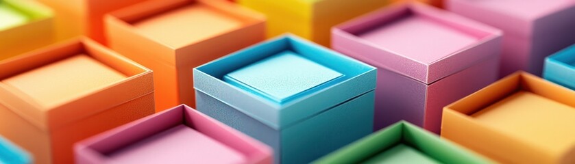 Fototapete - Vibrant arrangement of colorful boxes showcasing creativity and design in modern aesthetics