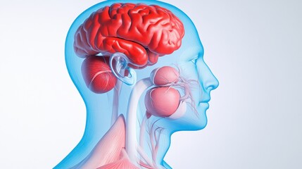 Poster - Anatomical illustration of the human brain and its connection to the nervous system for educational purposes