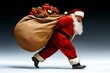 © Nataliia_Trushchenko - jolly Santa Claus is walking sideways, pulling a large sack overflowing with colorful presents behind him. He is dressed in his traditional red suit with a big white beard and a cheerful smile