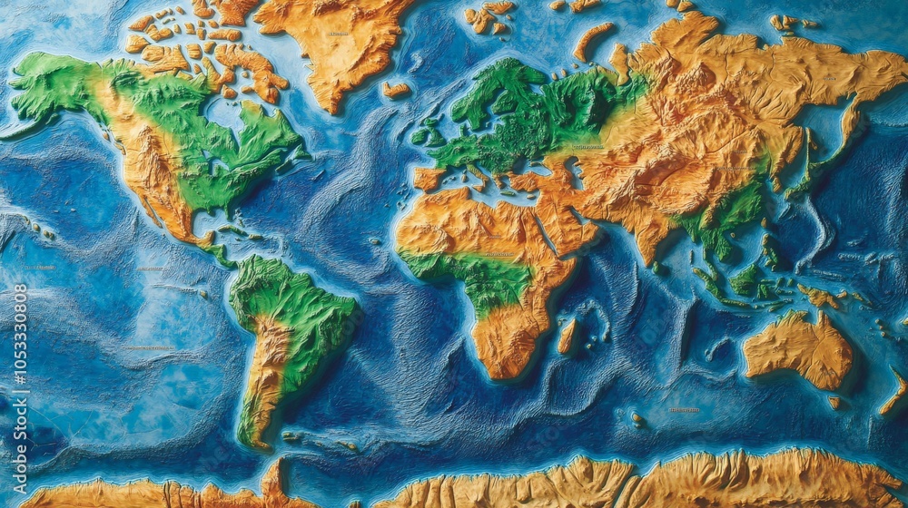 World Ranges Map Colorful World Map Highlighting Mountain Ranges and Peaks Stock ...