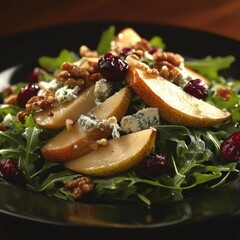 Wall Mural - Pear, arugula, gorgonzola salad with cranberries, walnuts