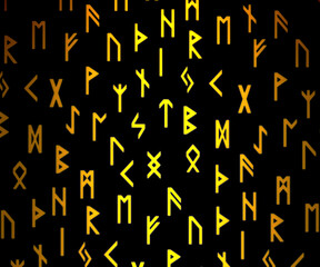 Mystical symbols on a black background texture