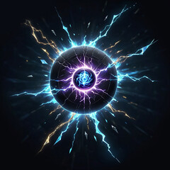 A black orb with glowing blue and purple electrical energy radiating outward. Its surrounded by cracks and a dark background.