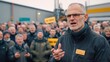 © Steve - Union leaders passionately addressing a diverse crowd of strikers, advocating for workers' rights and solidarity in the fight for better conditions. Collective action and unity in the struggle for jus