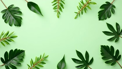 Poster -  Fresh and vibrant green leaves against a clean minimalist background