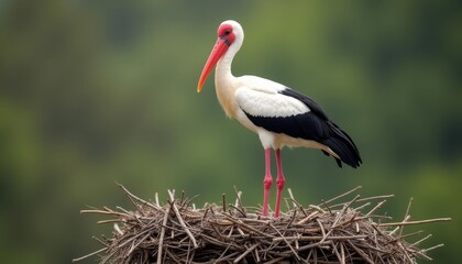 Wall Mural -  Majestic stork guardian of the nest