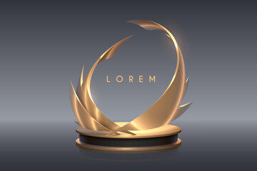 Wall Mural - golden feathers trophy on gray background
