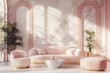 © Viktoriia Boiko - Premium pastel pink marble wall mural with pink sofa, living room interior