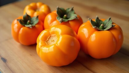 Poster -  Fresh and vibrant yellow peppers on a wooden table