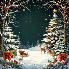 Wall Mural - christmas card in the night