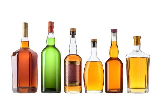 Assorted bottles of liquor, white isolate background transparent background