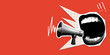 © Morena - Modern collage with screaming mouth and bullhorn. Halftone newspaper elements. Advertising banner with megaphone and copy space. Woman shouting into loudspeaker